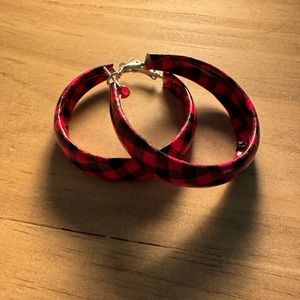 Red plaid hoop earring